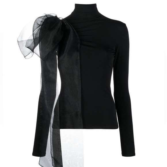 Mock neck spandex top with large organza bow - Picture 1 of 5